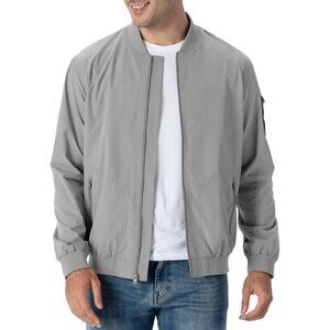 🆕 Men Grey Lightweight Bomber Jacket Casual Windbreaker Flight Golf Spring Coat